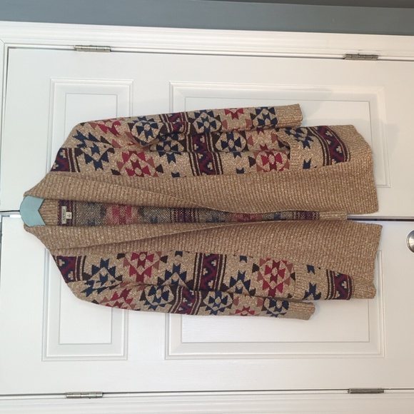 Lucky Brand Sweaters - Women's Geometric Patterned Sweater - Tan, Red, Blue